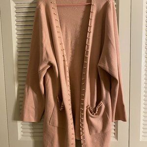 Soft Pink Cardigan With Pearls